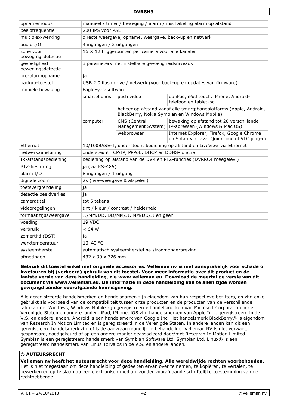 Velleman DVR8H3 User Manual | Page 42 / 128