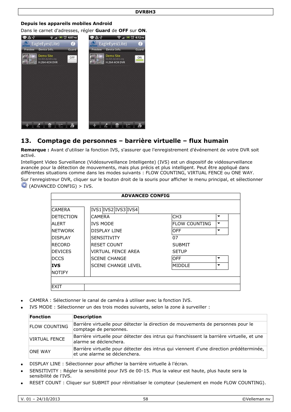 Depuis les appareils mobiles android | Velleman DVR8H3 User Manual | Page 58 / 128