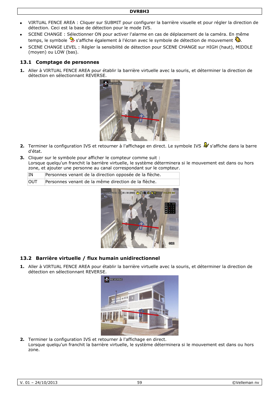 1 comptage de personnes, 2 barrière virtuelle / flux humain unidirectionnel | Velleman DVR8H3 User Manual | Page 59 / 128