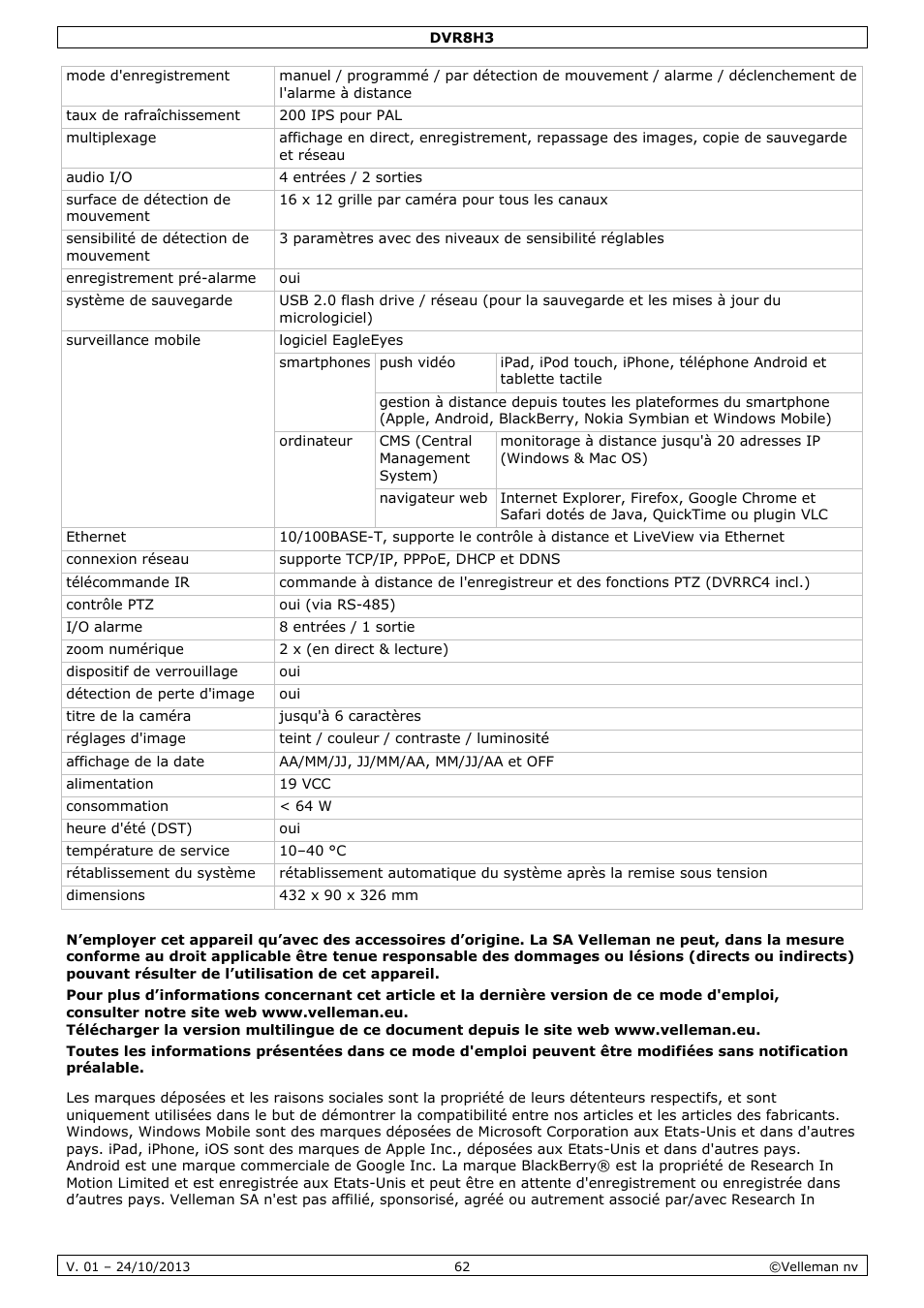 Velleman DVR8H3 User Manual | Page 62 / 128