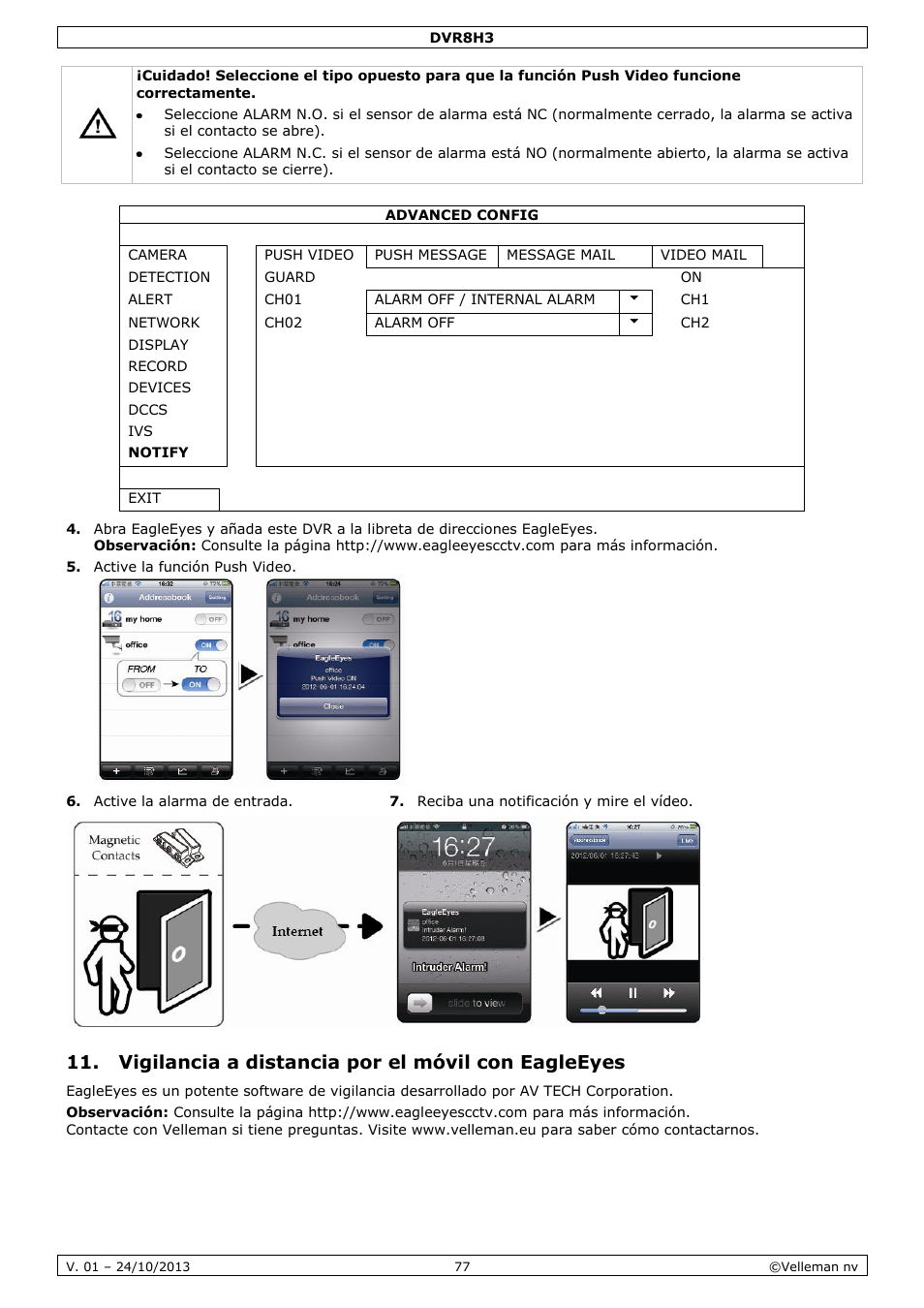 Vigilancia a distancia por el móvil con eagleeyes | Velleman DVR8H3 User Manual | Page 77 / 128