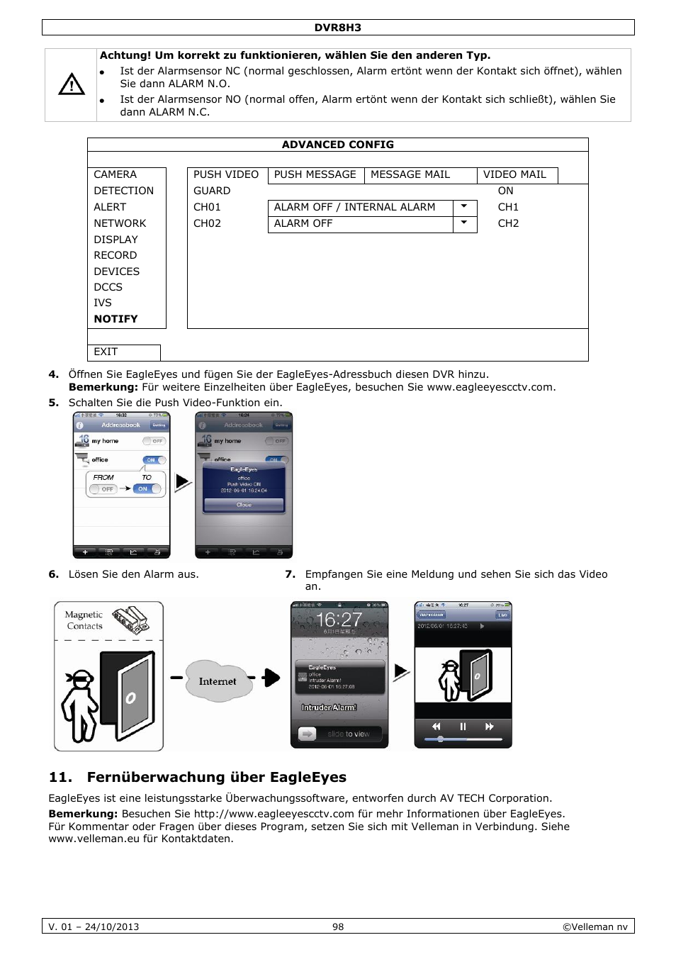 Fernüberwachung über eagleeyes | Velleman DVR8H3 User Manual | Page 98 / 128