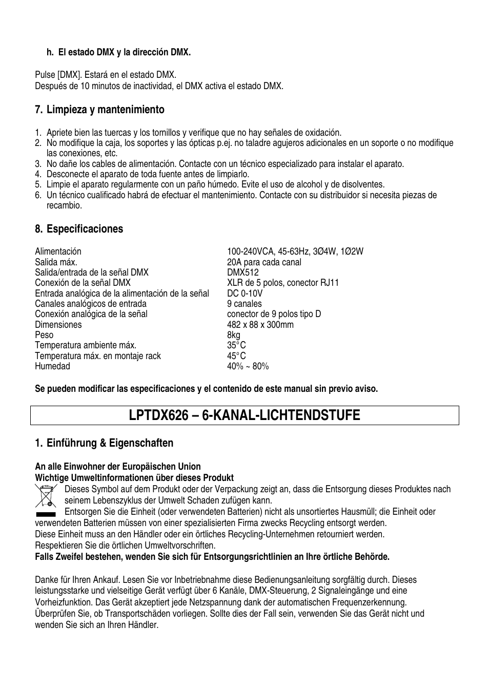 Lptdx626 – 6-kanal-lichtendstufe | Velleman LPTDX626 User Manual | Page 16 / 20