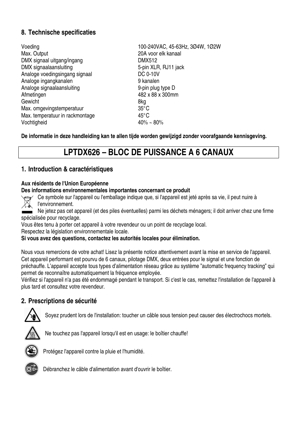 Lptdx626 – bloc de puissance a 6 canaux | Velleman LPTDX626 User Manual | Page 9 / 20