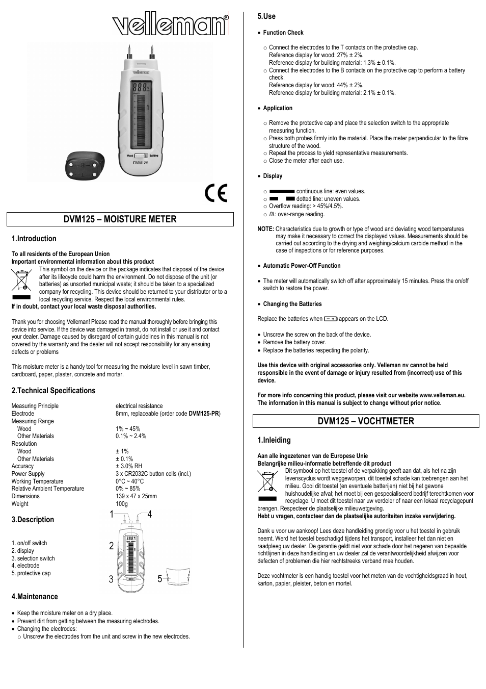 Velleman DVM125 User Manual | 4 pages