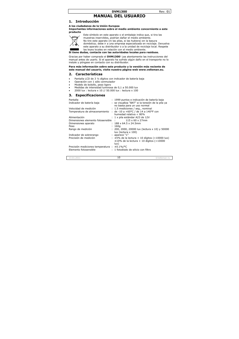 Nual del, Usuario | Velleman DVM1300 User Manual | Page 10 / 18