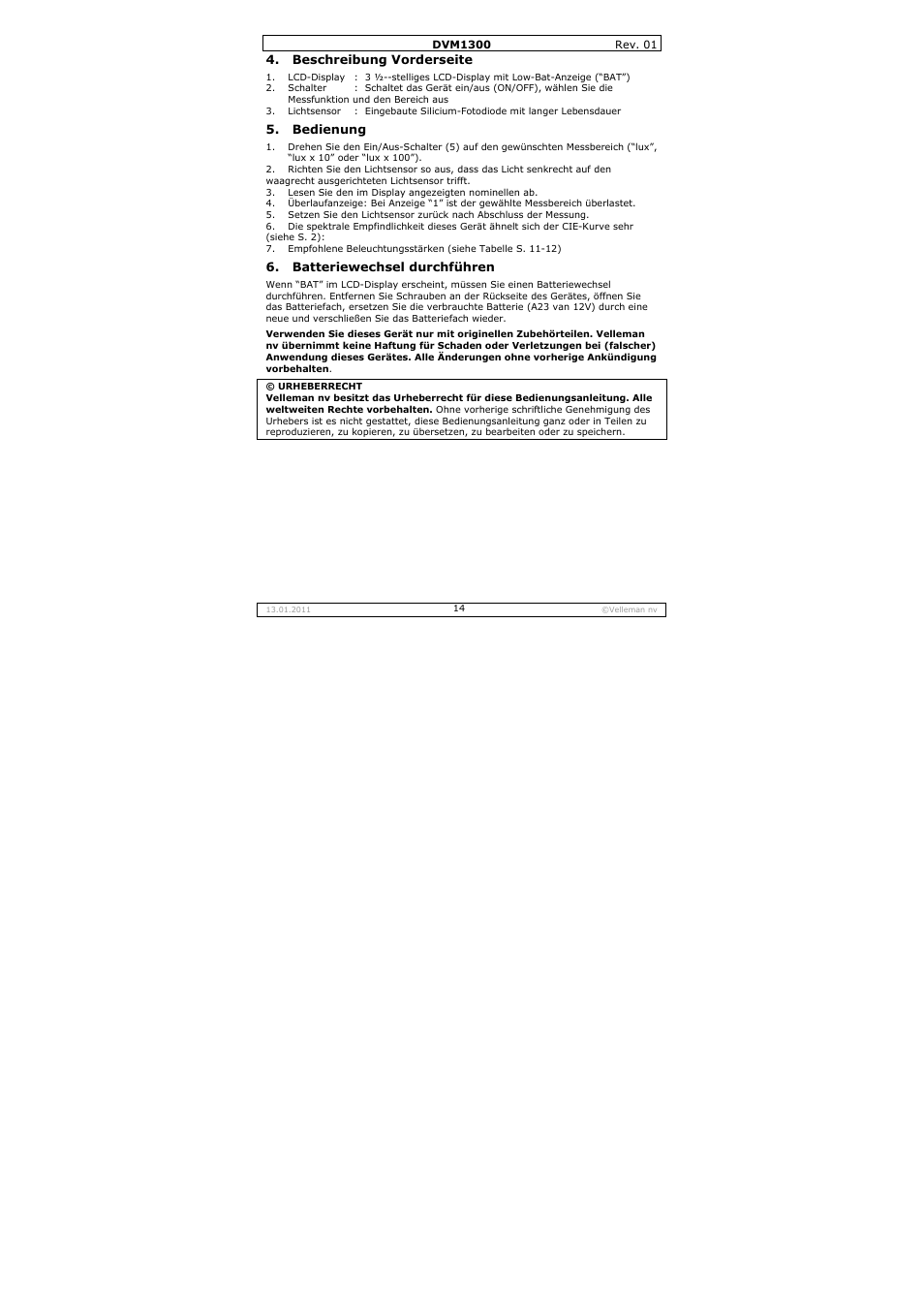 Velleman DVM1300 User Manual | Page 14 / 18