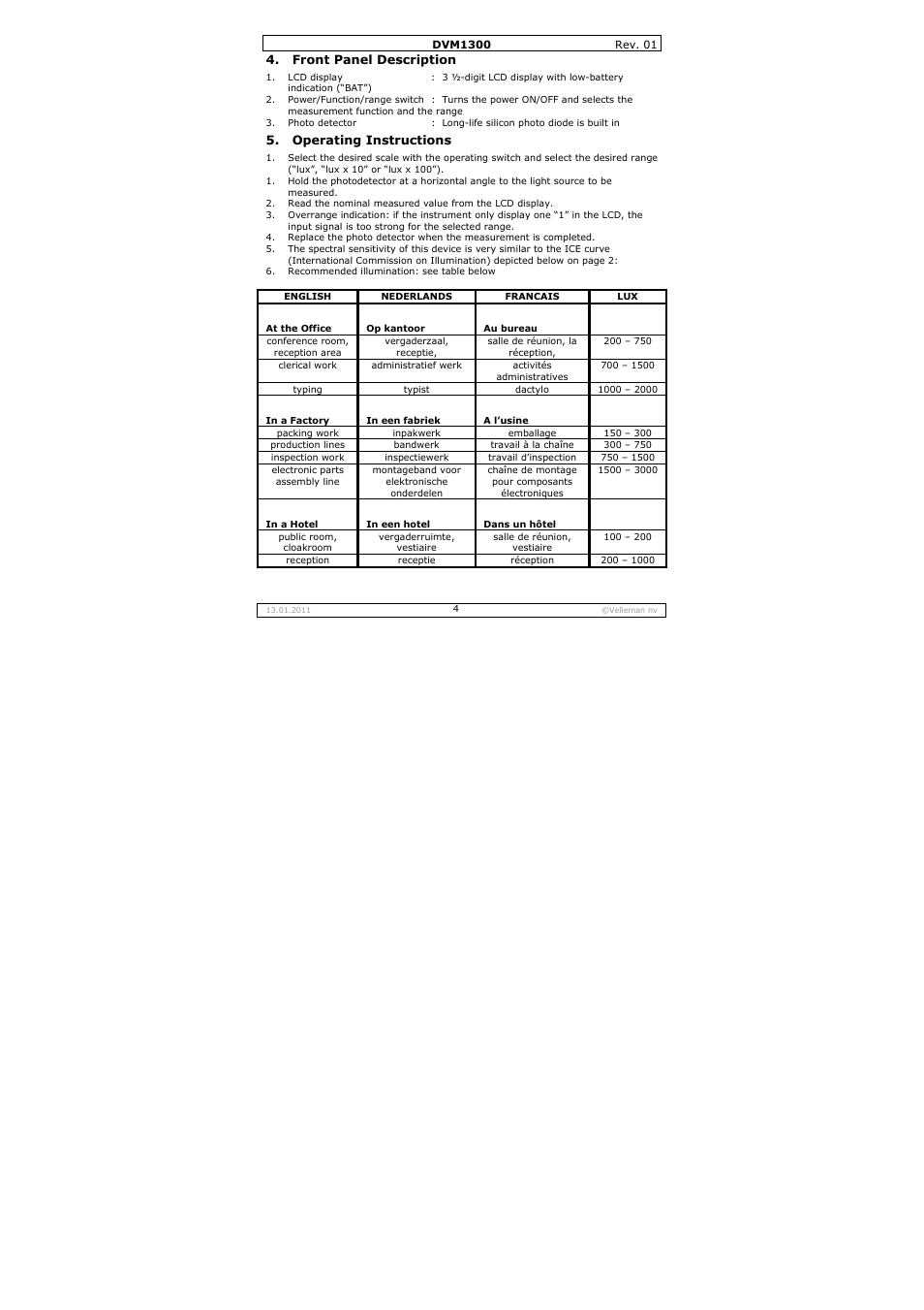 Velleman DVM1300 User Manual | Page 4 / 18