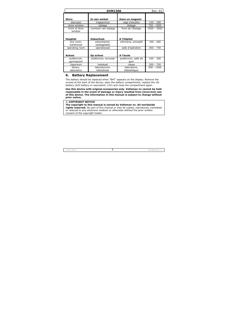 Velleman DVM1300 User Manual | Page 5 / 18