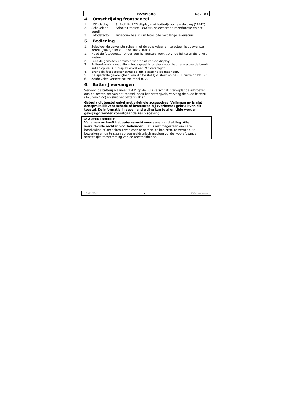 Velleman DVM1300 User Manual | Page 7 / 18