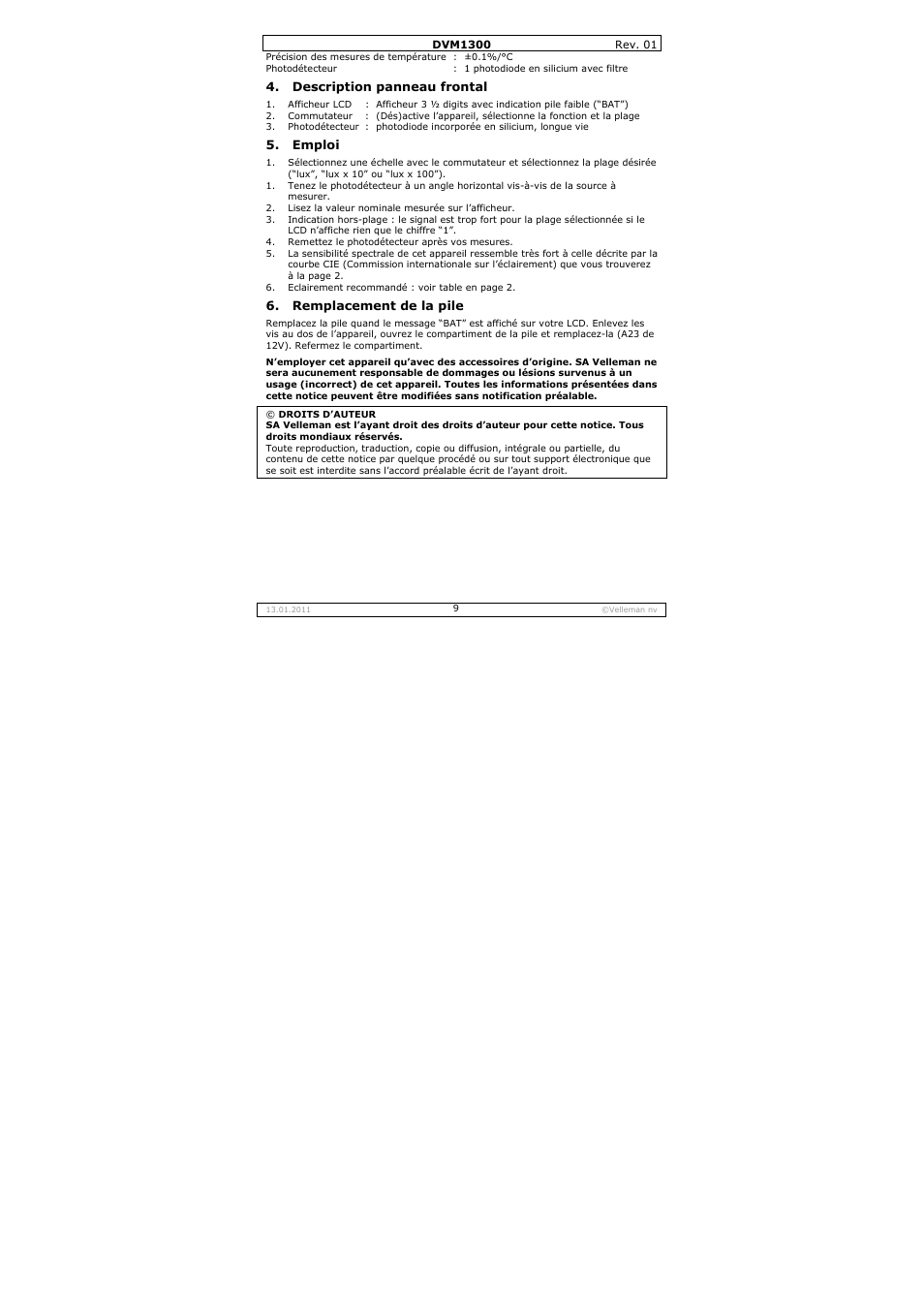Velleman DVM1300 User Manual | Page 9 / 18