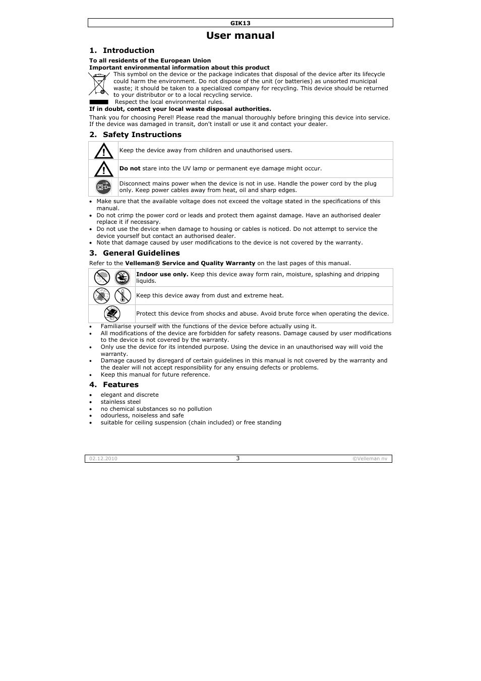 User m, Anual | Velleman GIK13 User Manual | Page 3 / 16