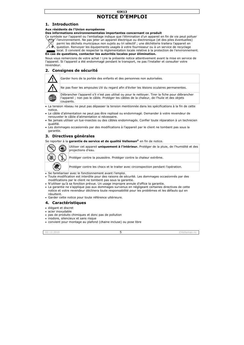 Otice d, Emploi | Velleman GIK13 User Manual | Page 5 / 16