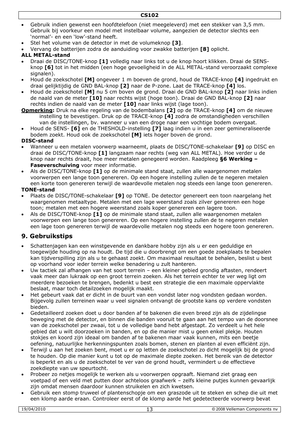 Velleman CS102 User Manual | Page 13 / 52