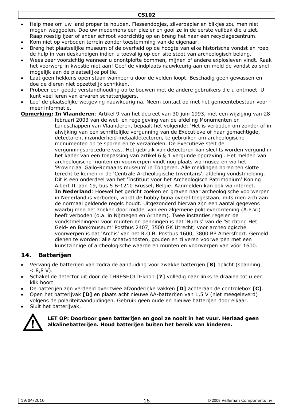 Velleman CS102 User Manual | Page 16 / 52