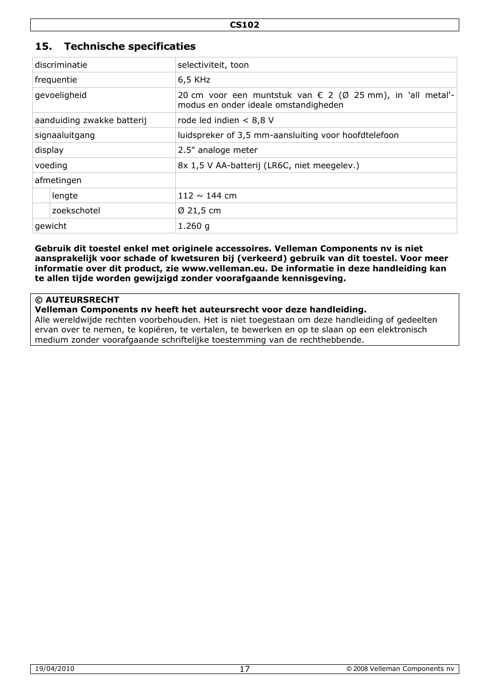 Velleman CS102 User Manual | Page 17 / 52