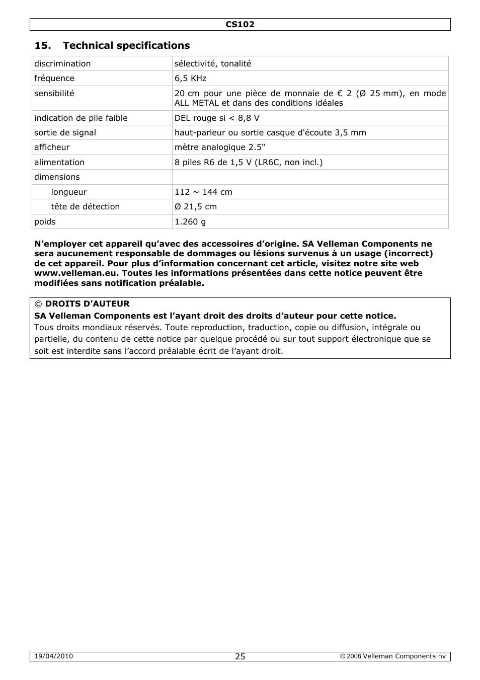 Velleman CS102 User Manual | Page 25 / 52