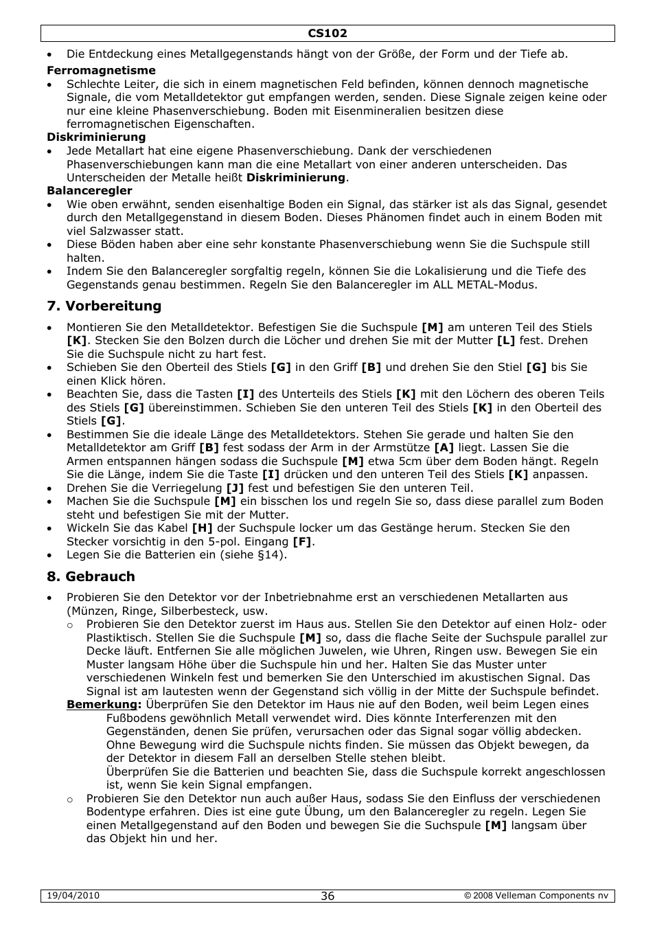 Velleman CS102 User Manual | Page 36 / 52