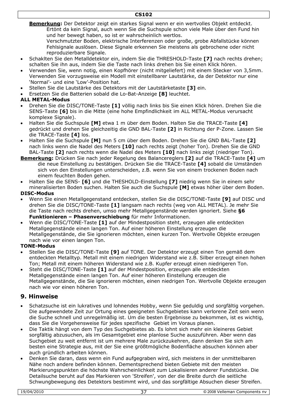 Velleman CS102 User Manual | Page 37 / 52