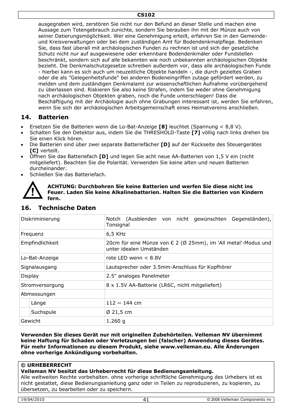 Velleman CS102 User Manual | Page 41 / 52