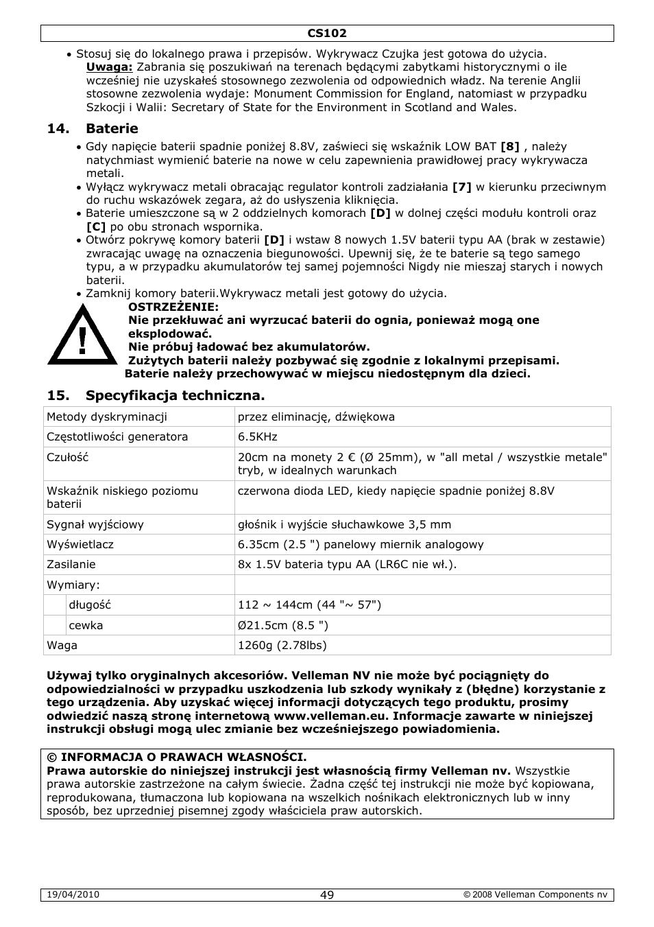 Velleman CS102 User Manual | Page 49 / 52