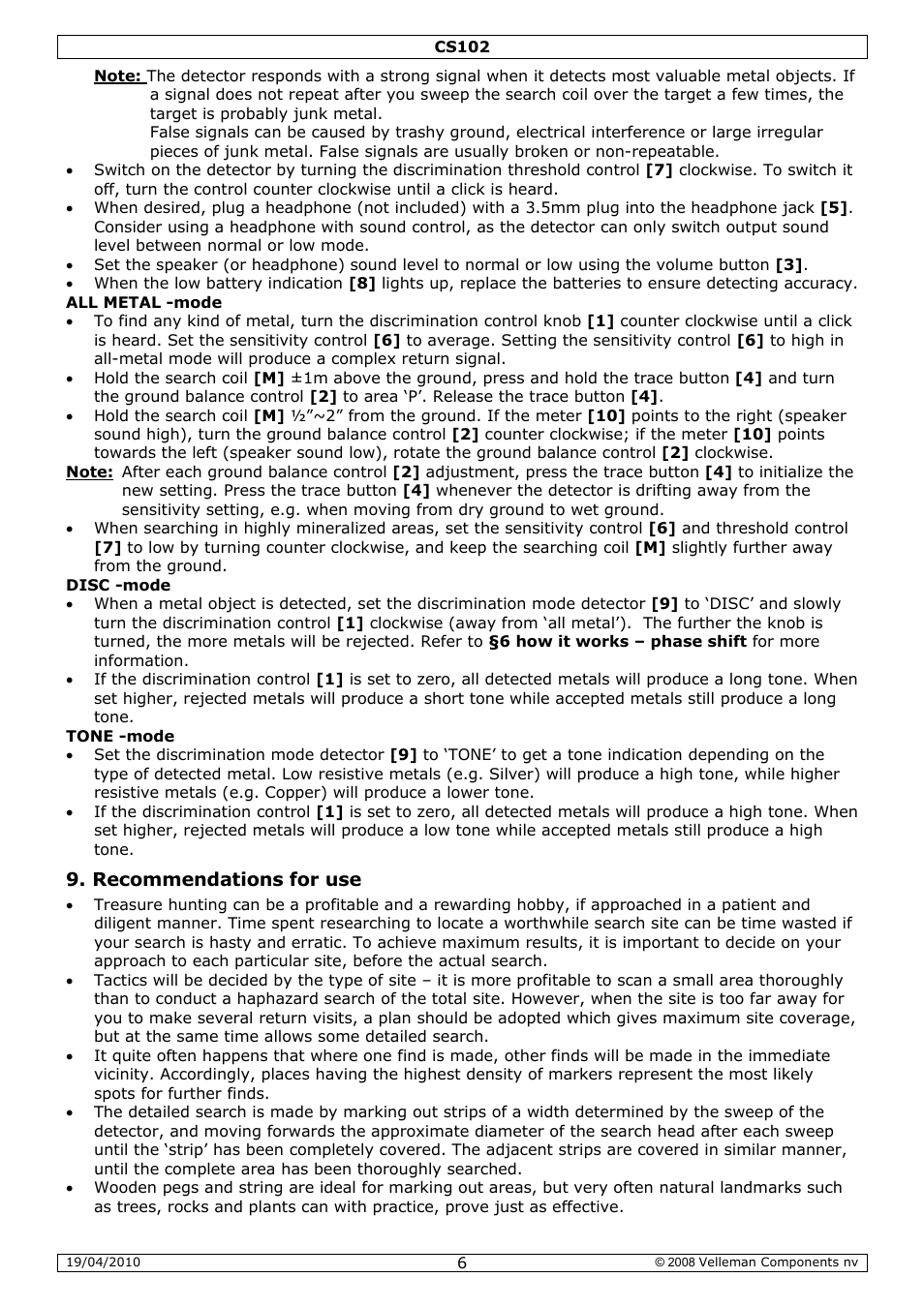 Velleman CS102 User Manual | Page 6 / 52