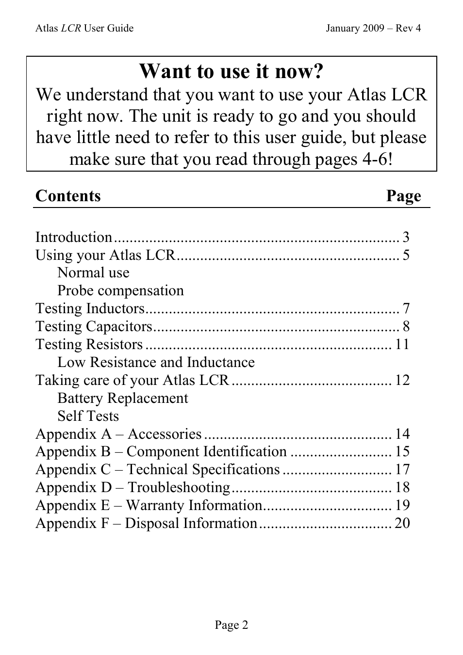 Want to use it now, Contents page | Velleman LCR40 User Manual | Page 2 / 20