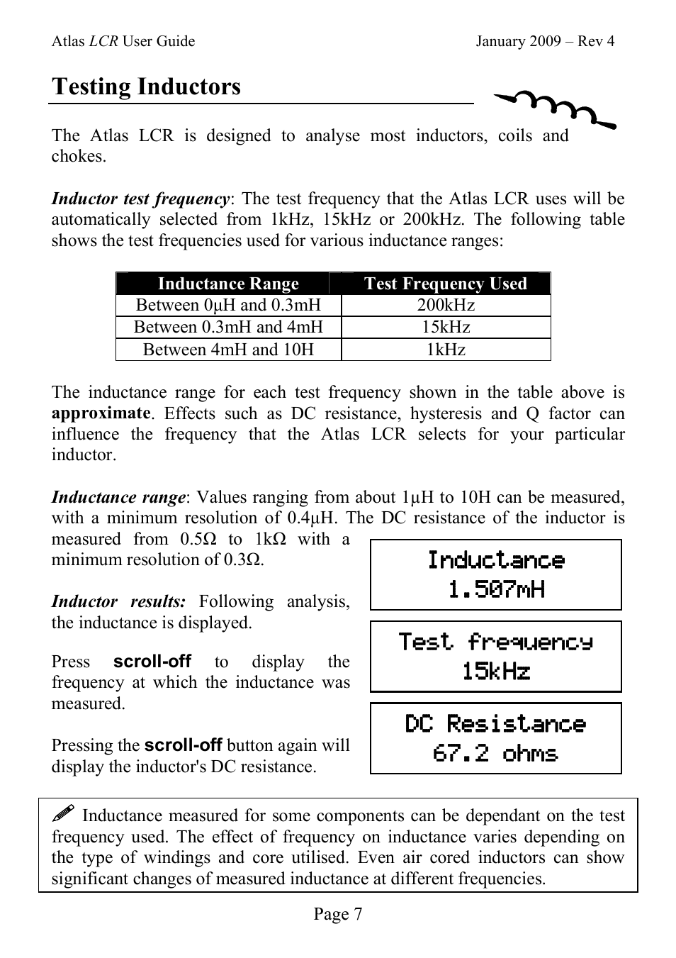 Testing inductors | Velleman LCR40 User Manual | Page 7 / 20