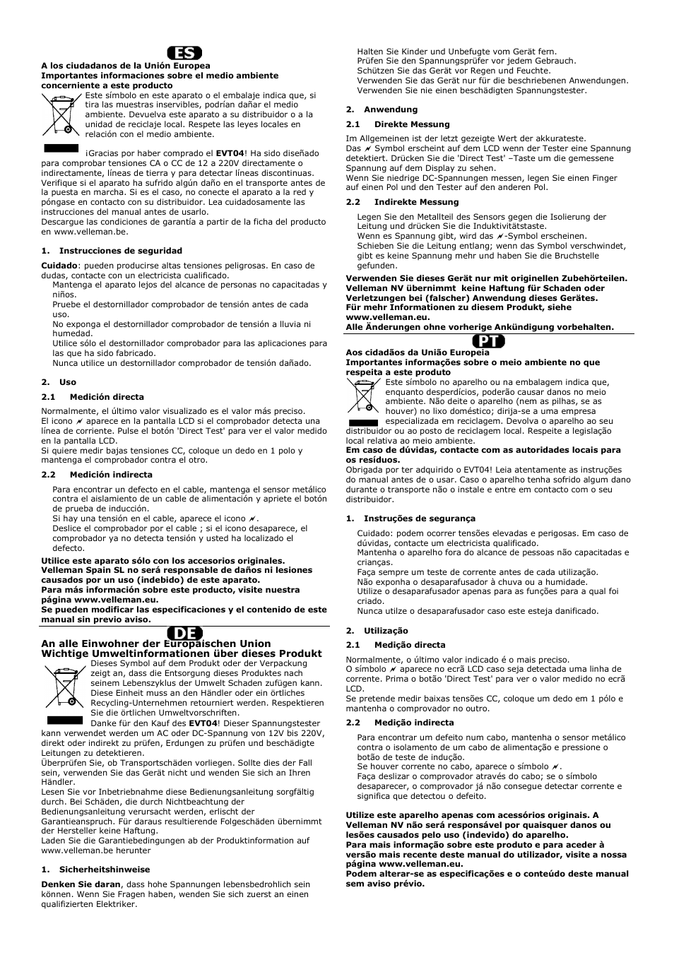 Velleman EVT04 User Manual | Page 2 / 2