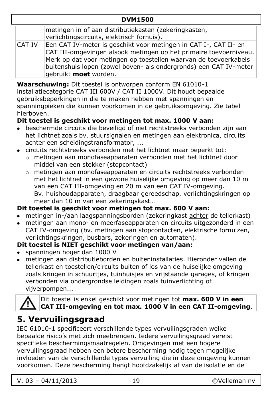 Vervuilingsgraad | Velleman DVM1500 User Manual | Page 19 / 104