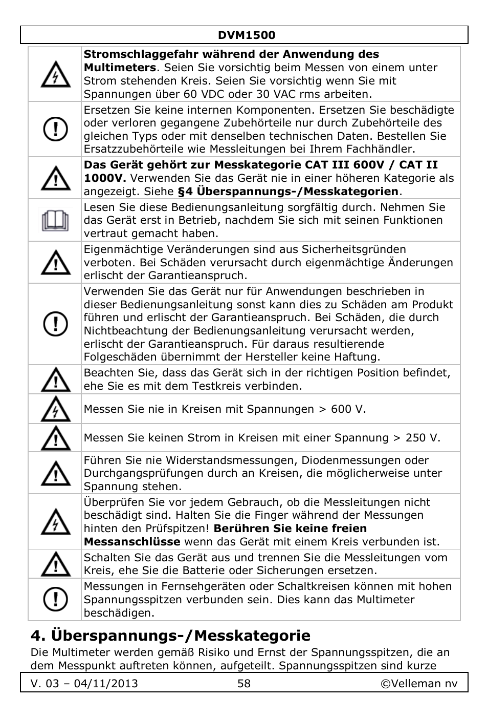 Überspannungs-/messkategorie | Velleman DVM1500 User Manual | Page 58 / 104