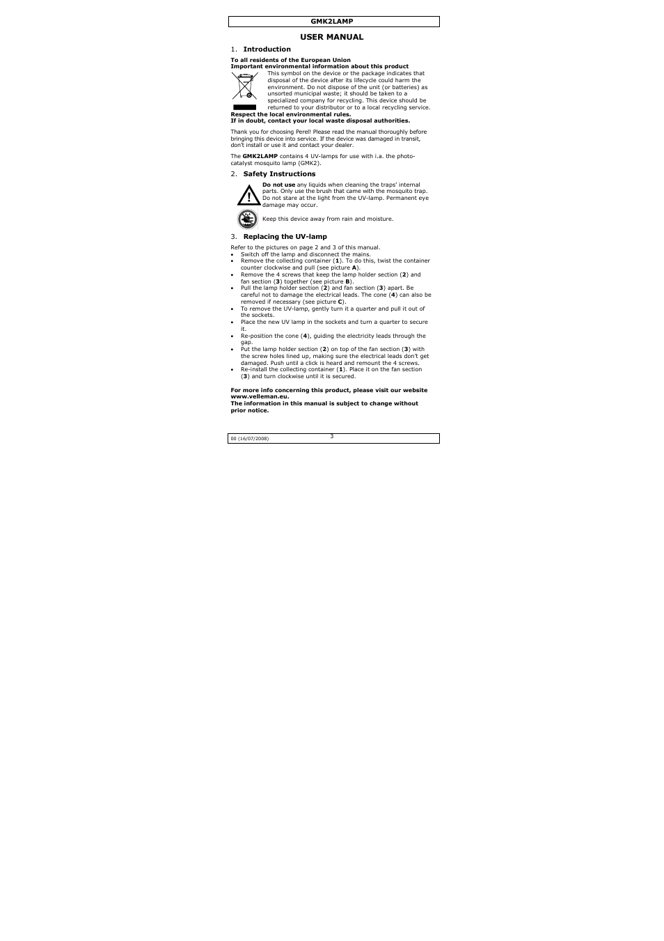 Velleman GMK2LAMP User Manual | Page 3 / 8