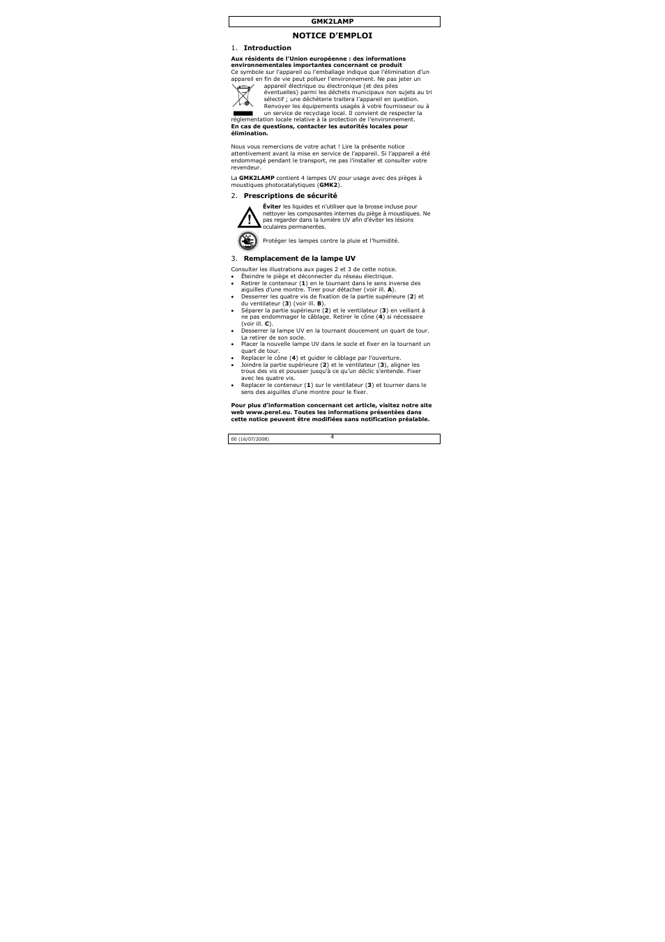 Notice d’emploi | Velleman GMK2LAMP User Manual | Page 4 / 8