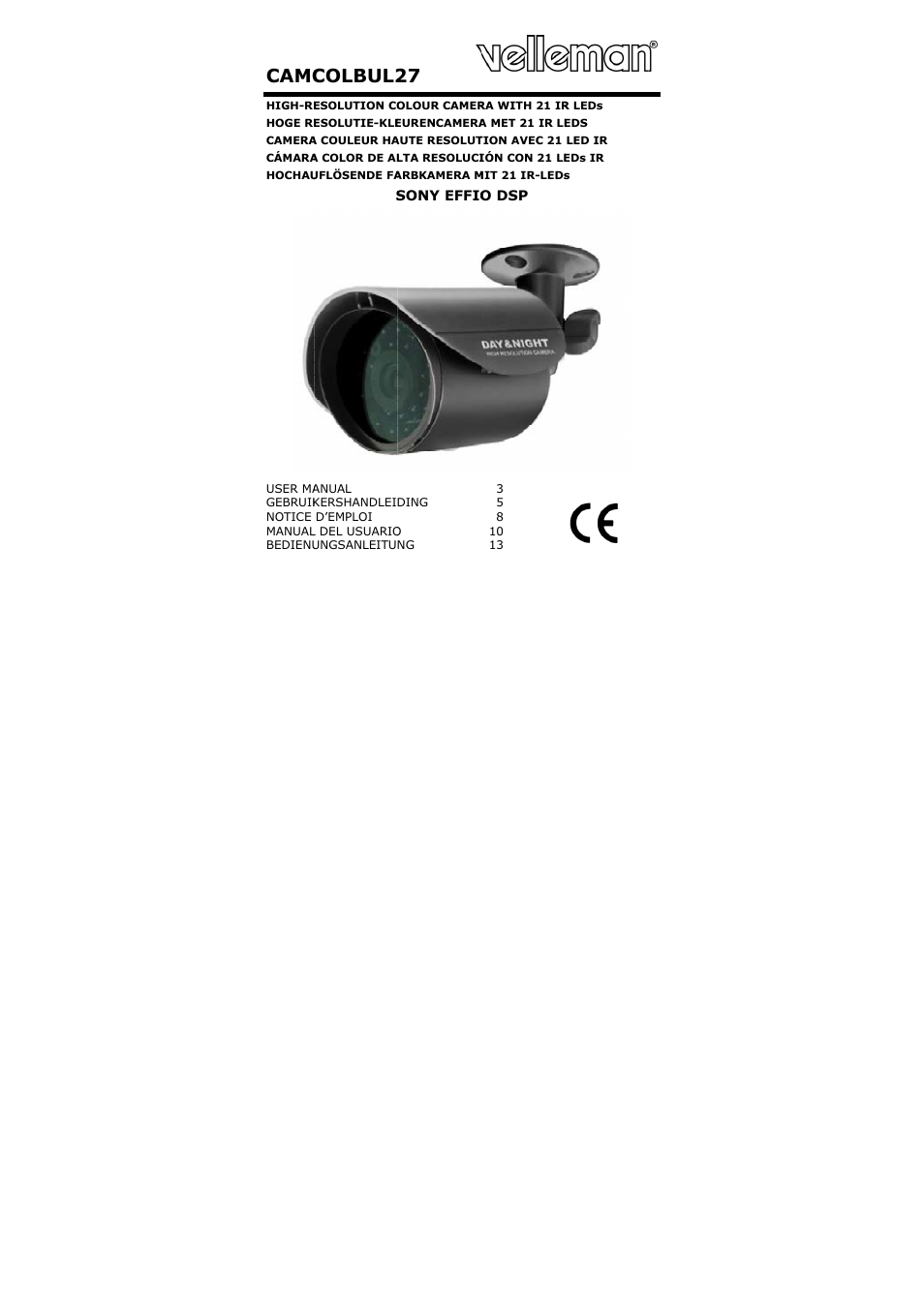 Velleman CAMCOLBUL27 User Manual | 18 pages