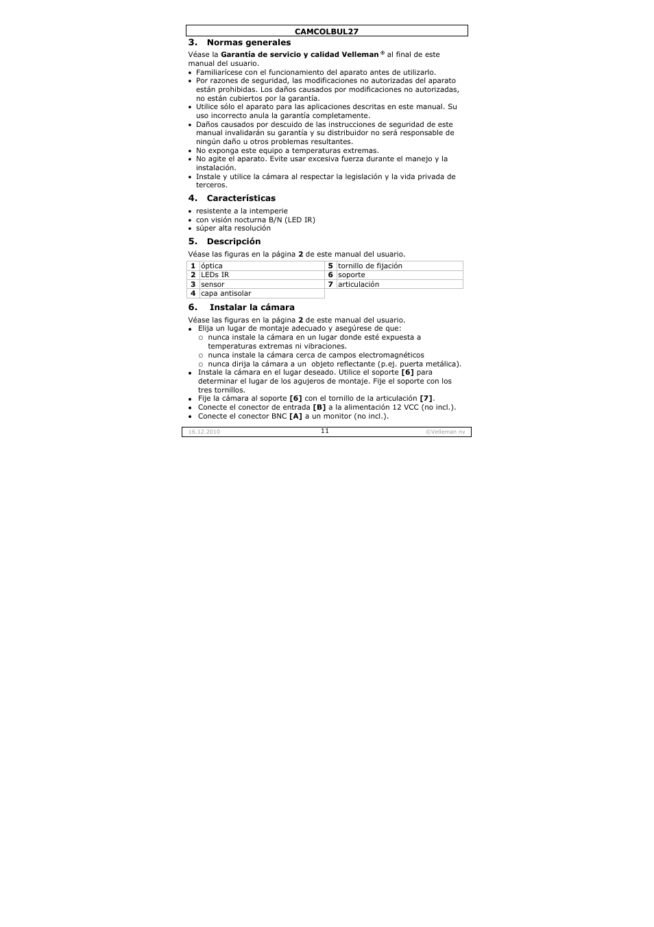 Velleman CAMCOLBUL27 User Manual | Page 11 / 18
