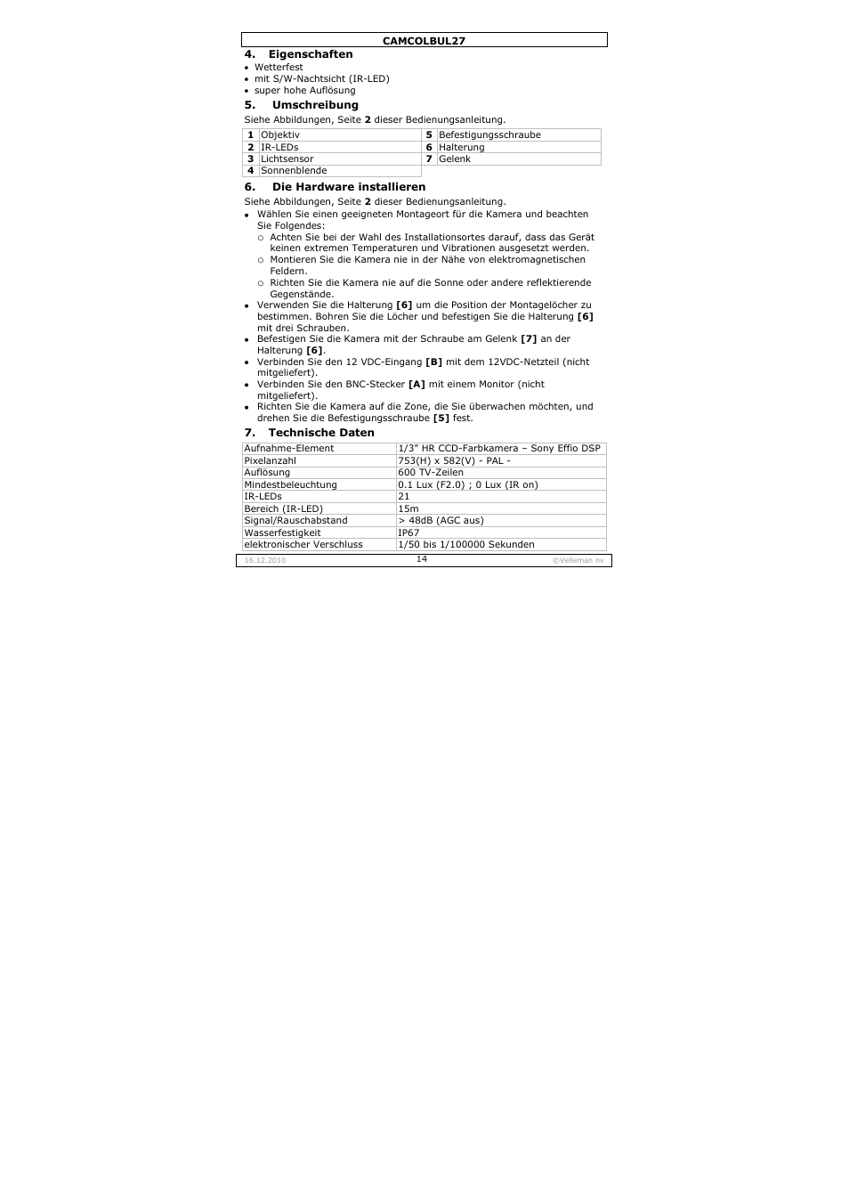 Velleman CAMCOLBUL27 User Manual | Page 14 / 18