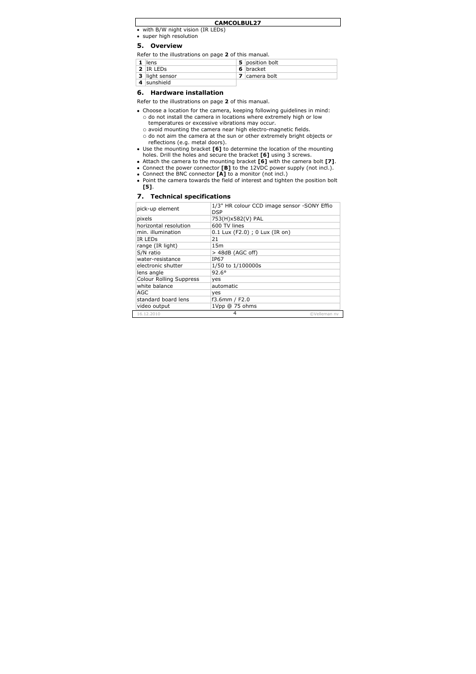 Velleman CAMCOLBUL27 User Manual | Page 4 / 18