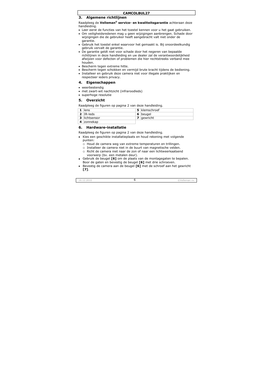 Velleman CAMCOLBUL27 User Manual | Page 6 / 18