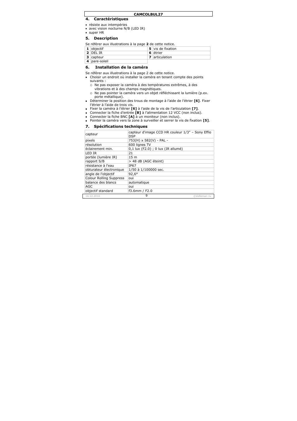 Velleman CAMCOLBUL27 User Manual | Page 9 / 18