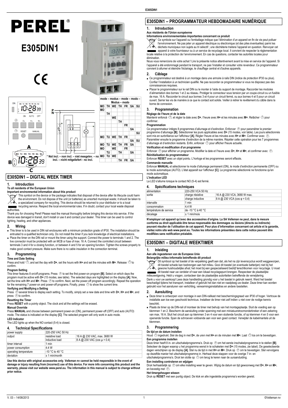 Velleman E305DIN1 User Manual | 4 pages