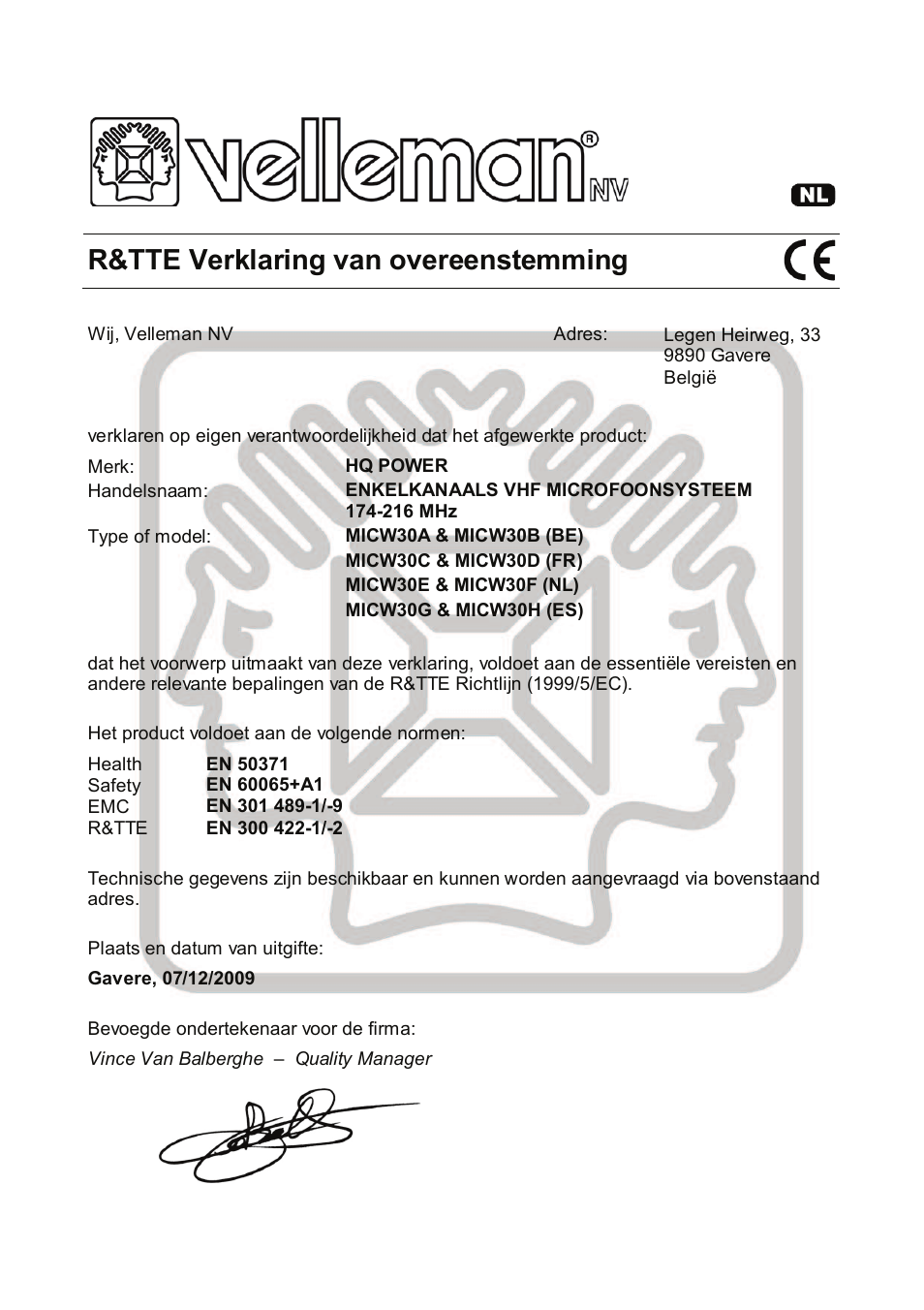 R&tte verklaring van overeenstemming | Velleman MICW30A-B-C-D-E-F-G-H User Manual | Page 24 / 29