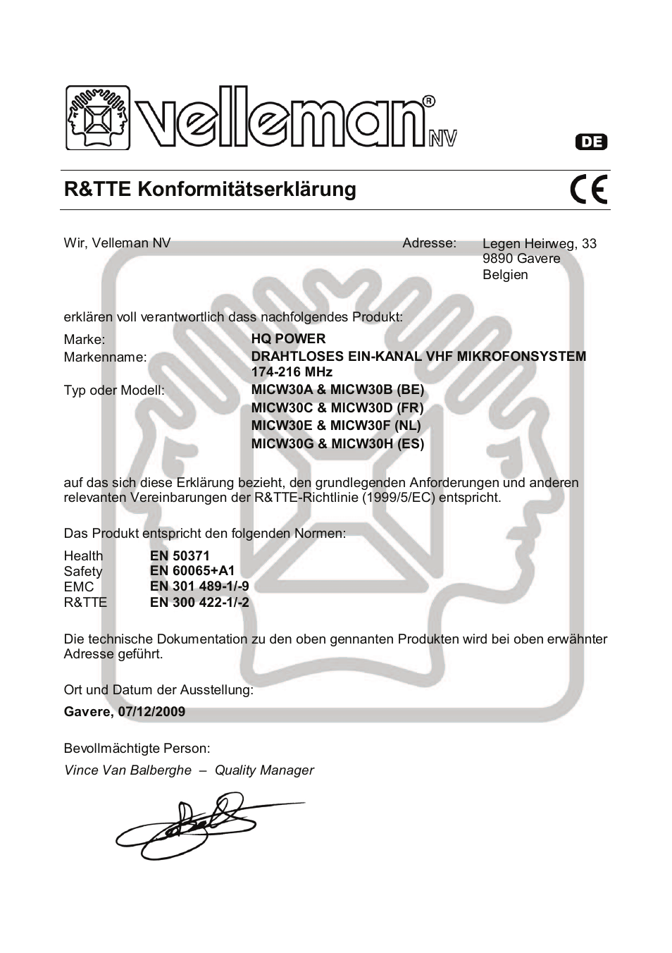 R&tte konformitätserklärung | Velleman MICW30A-B-C-D-E-F-G-H User Manual | Page 26 / 29