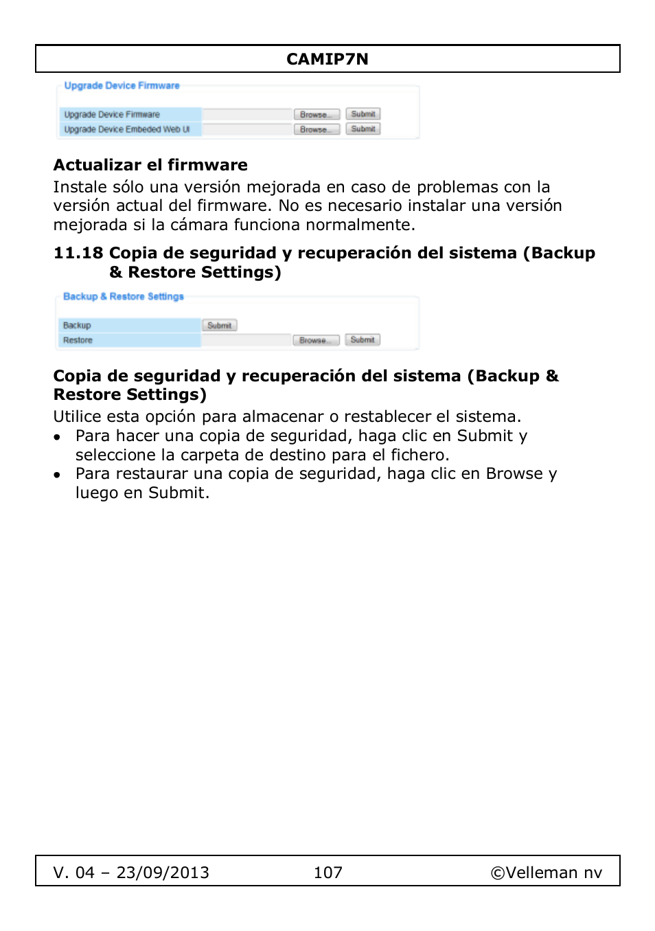 Actualizar el firmware | Velleman CAMIP7N User Manual | Page 107 / 207