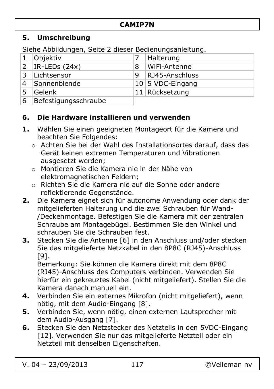 Umschreibung, Die hardware installieren und verwenden | Velleman CAMIP7N User Manual | Page 117 / 207