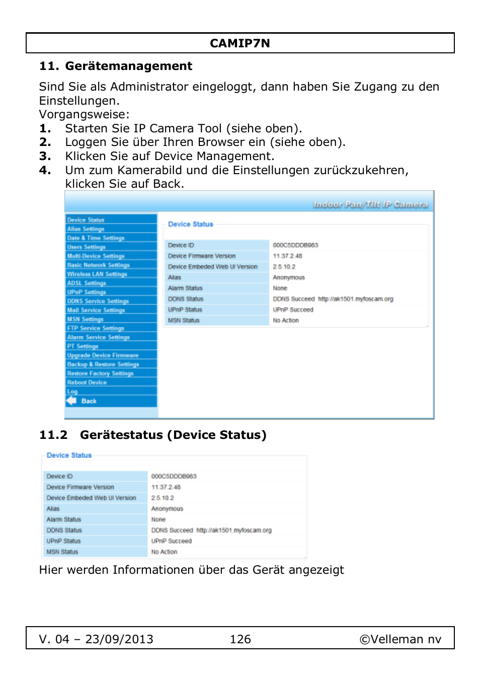 Gerätemanagement, 2 gerätestatus (device status) | Velleman CAMIP7N User Manual | Page 126 / 207