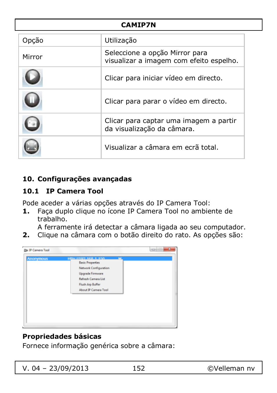 Configurações avançadas, 1 ip camera tool, Propriedades básicas | Velleman CAMIP7N User Manual | Page 152 / 207