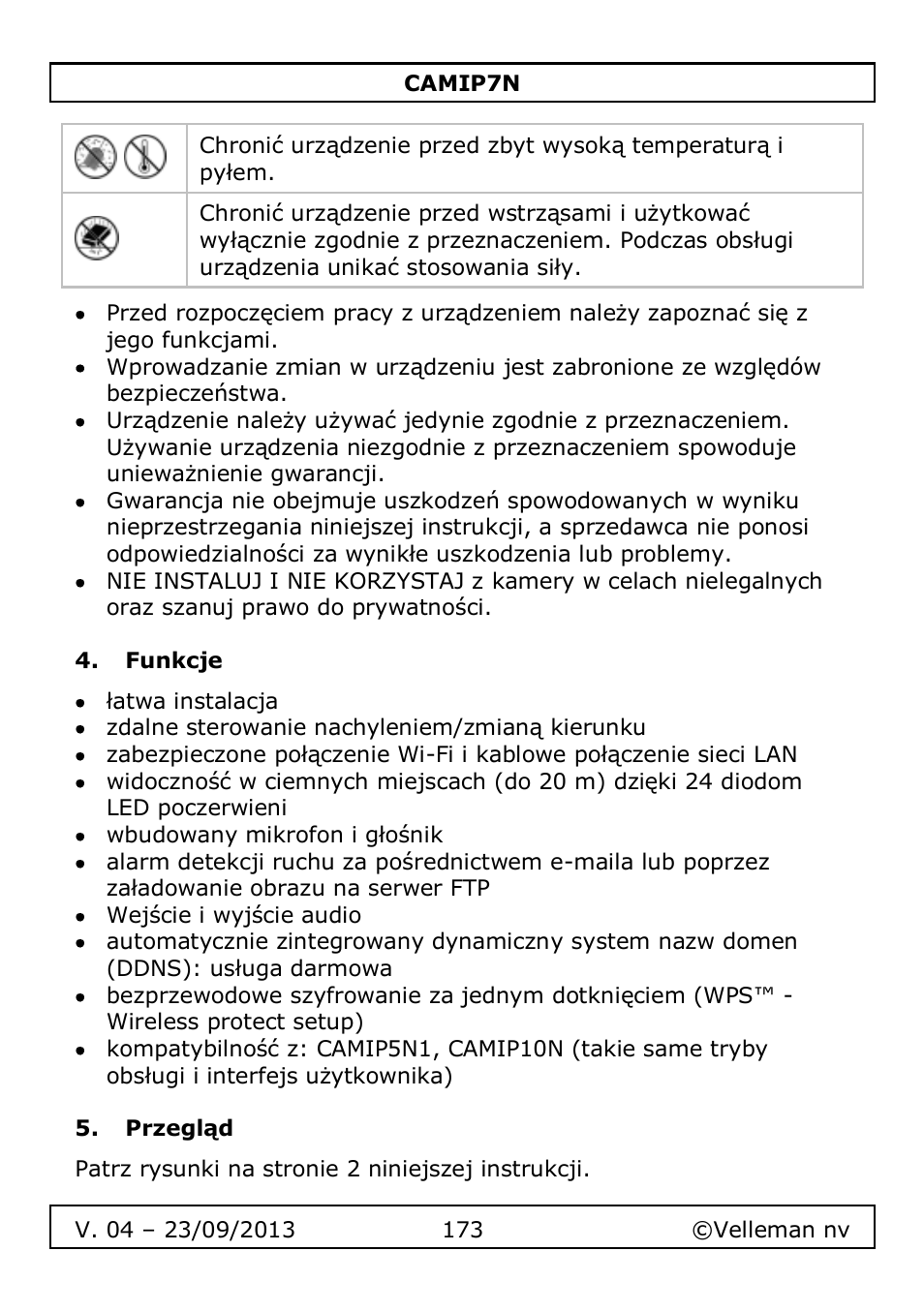 Funkcje, Przegląd | Velleman CAMIP7N User Manual | Page 173 / 207