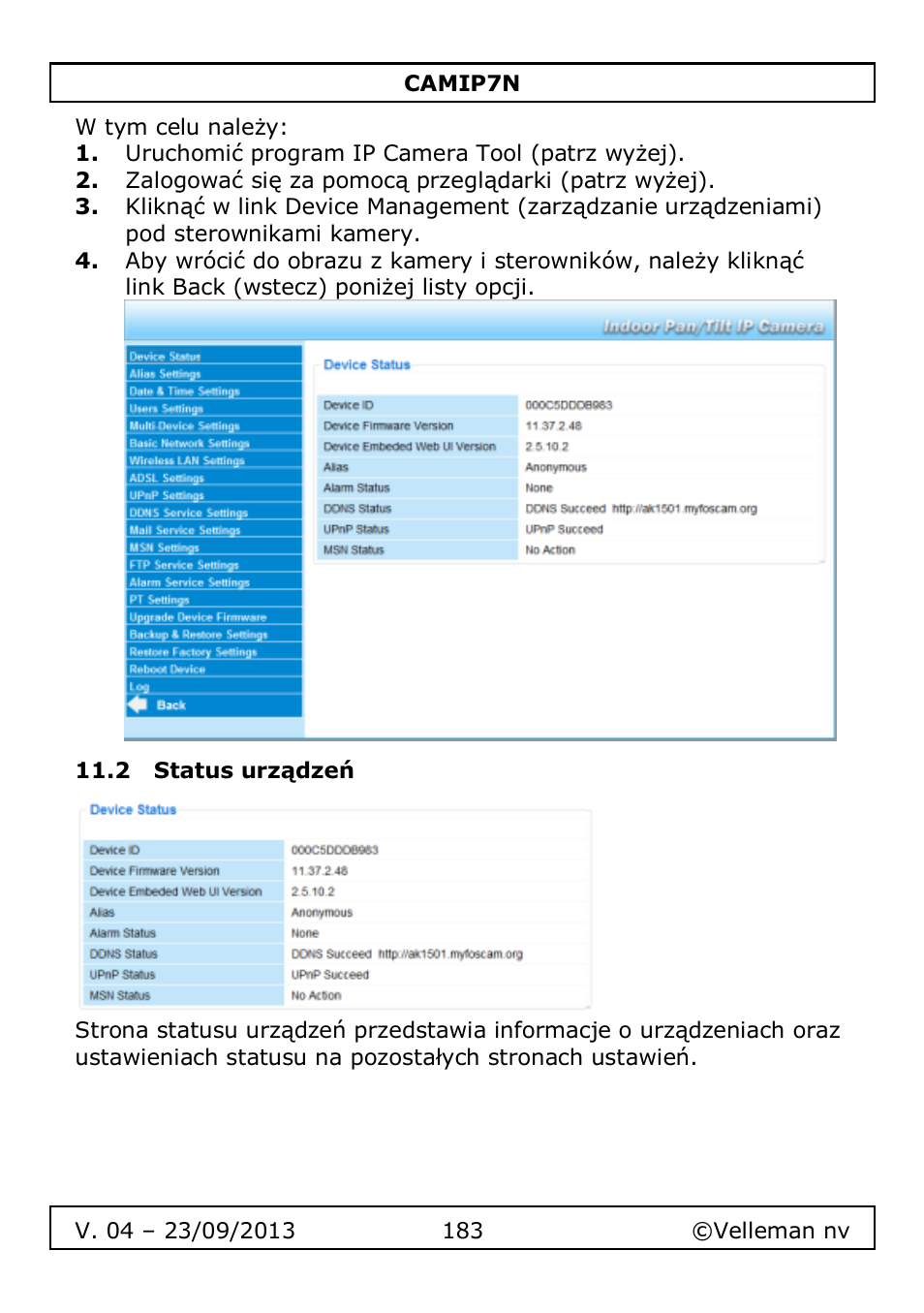 2 status urządzeń | Velleman CAMIP7N User Manual | Page 183 / 207