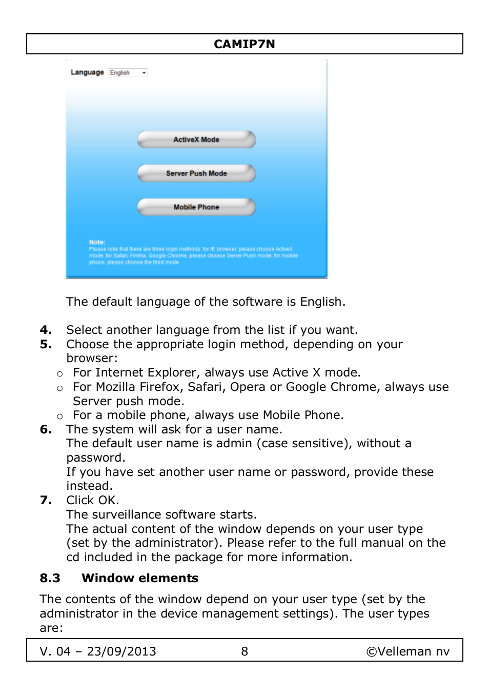 3 window elements | Velleman CAMIP7N User Manual | Page 8 / 207