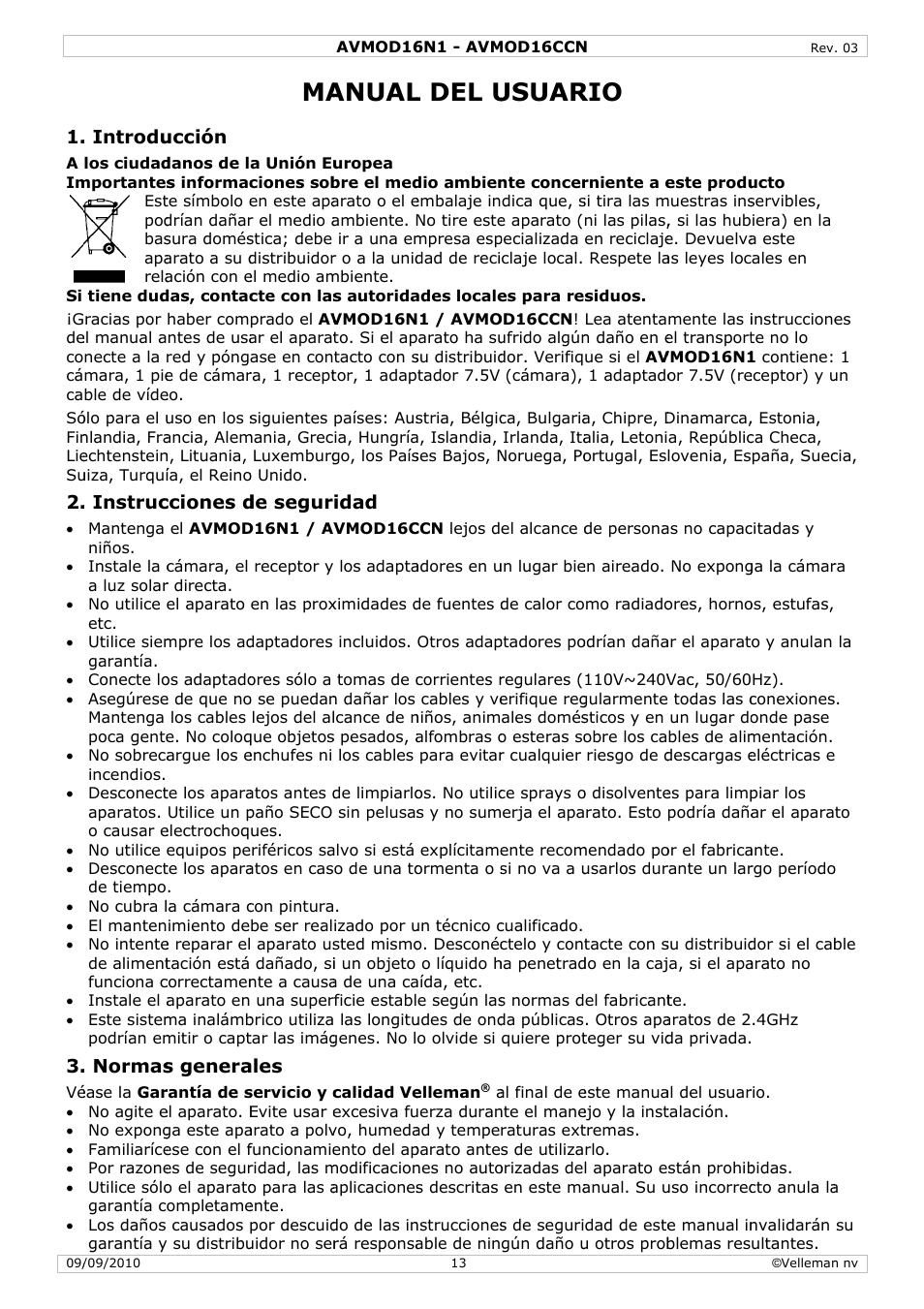 Anual, L del u, Usuar | Velleman AVMOD16CCN User Manual | Page 13 / 23